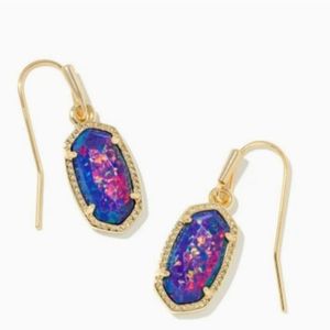 NWT Kendra Scott Lee Gold Drop Earrings in Indigo Kyocera Opal
